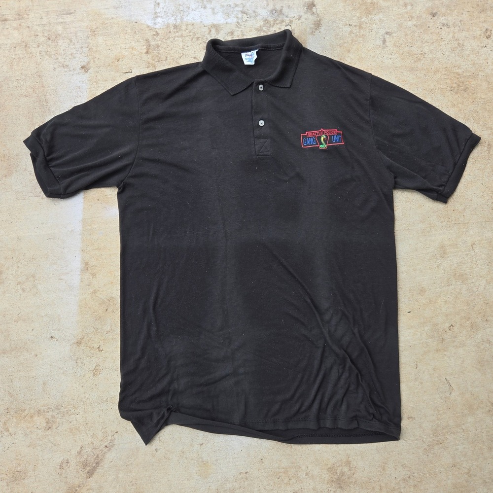 VTG Seattle Police Polo Gang Unit Shirt Crazy Fade Stedman XL Men Blck Cobra 90s